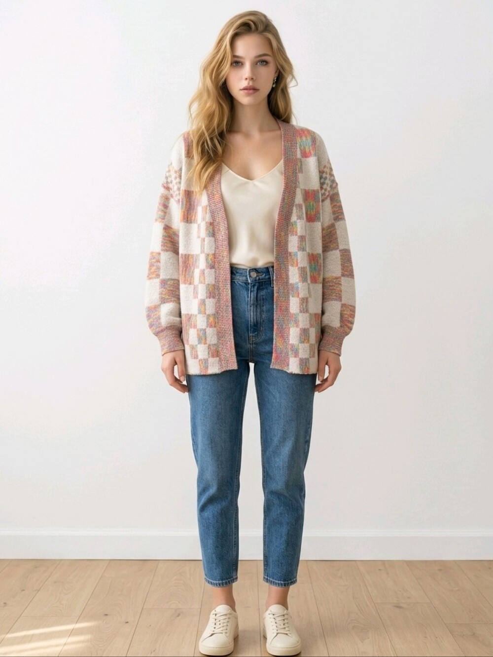 AnnieWear Los Angeles Open Cardigan Knit Coat in Pastels sz SMALL Oversized